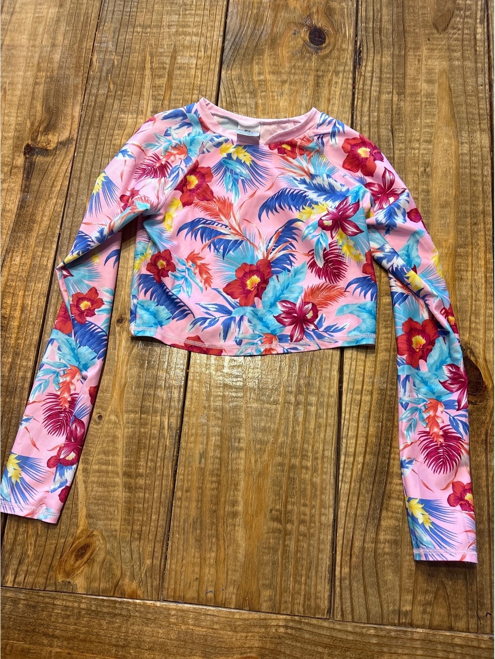 Art Class Girls Tropical Floral Crop Top Rash Guard Swim Shirt Size 10 12 Kids
